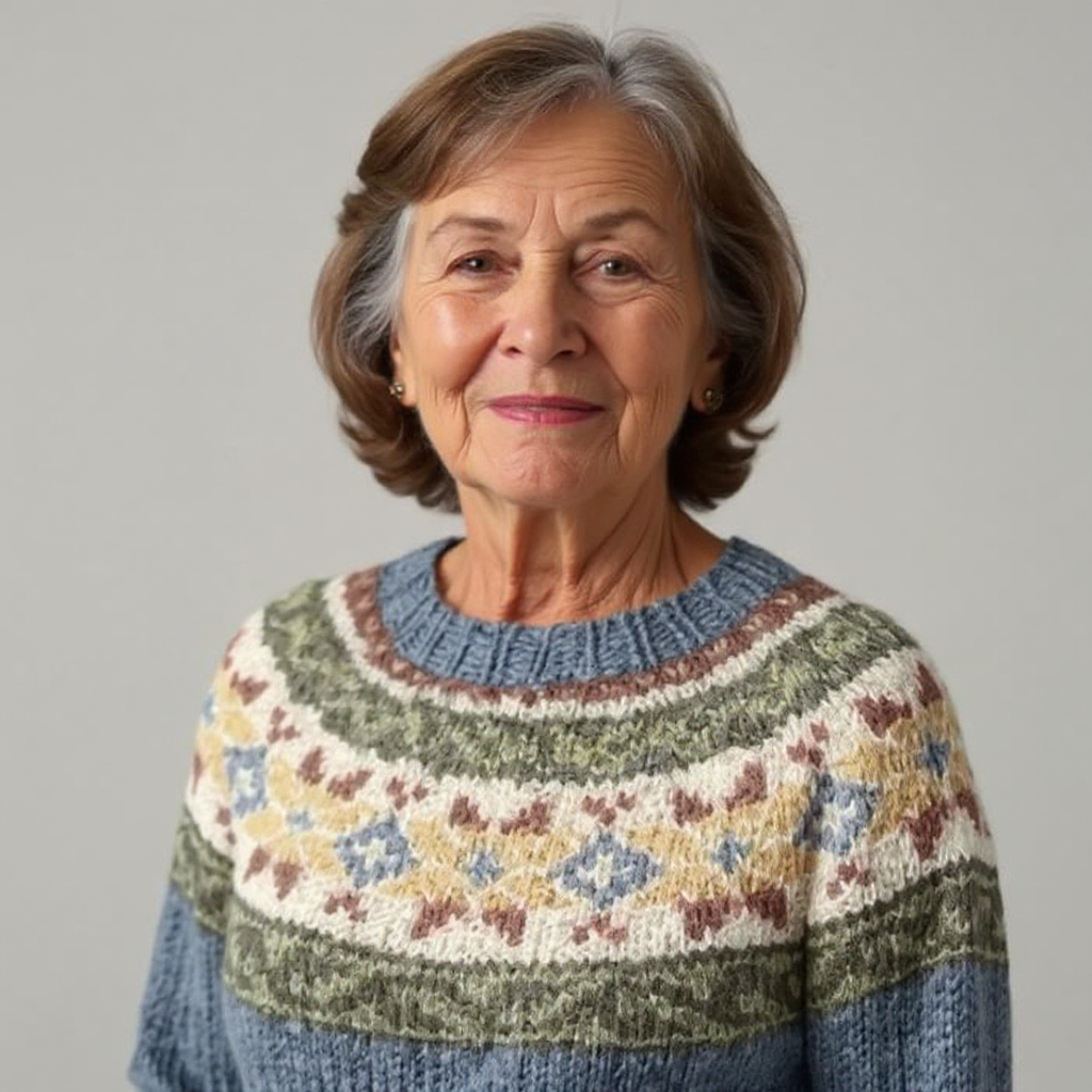 Retro-Patterned Neckline Knitted Sweater