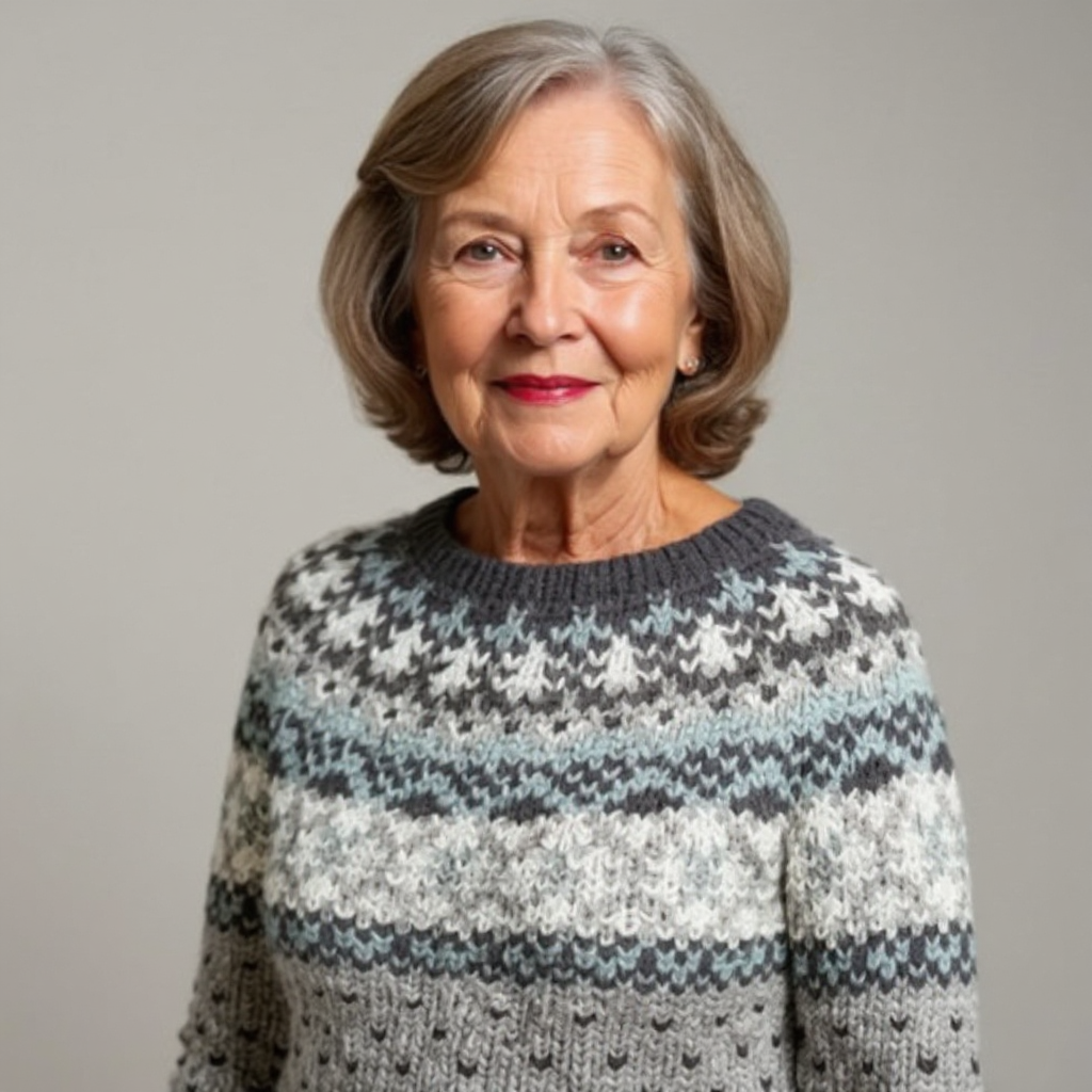 Grey, White, and Soft Blue Nordic Knit Sweater