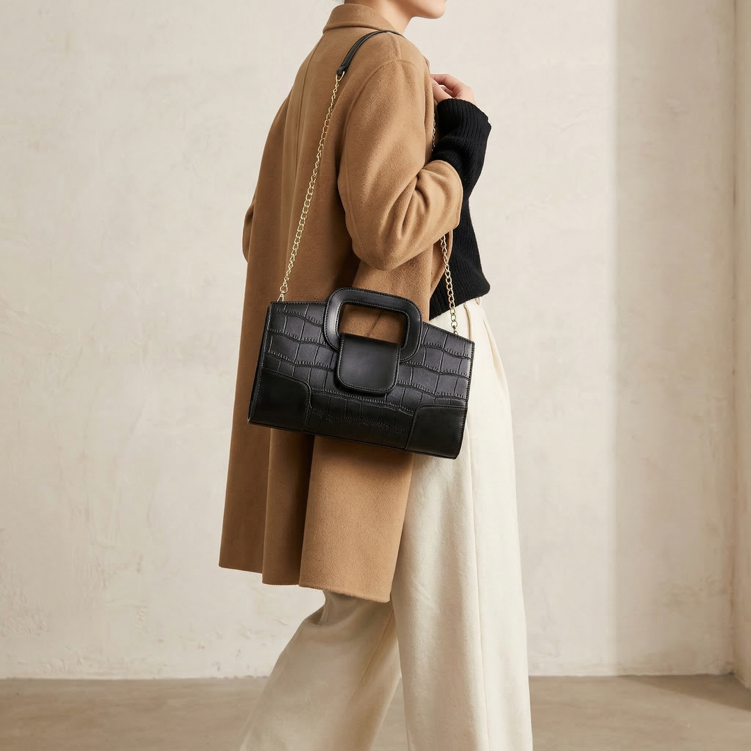 Serayne | Structured Bag with Croc Effect