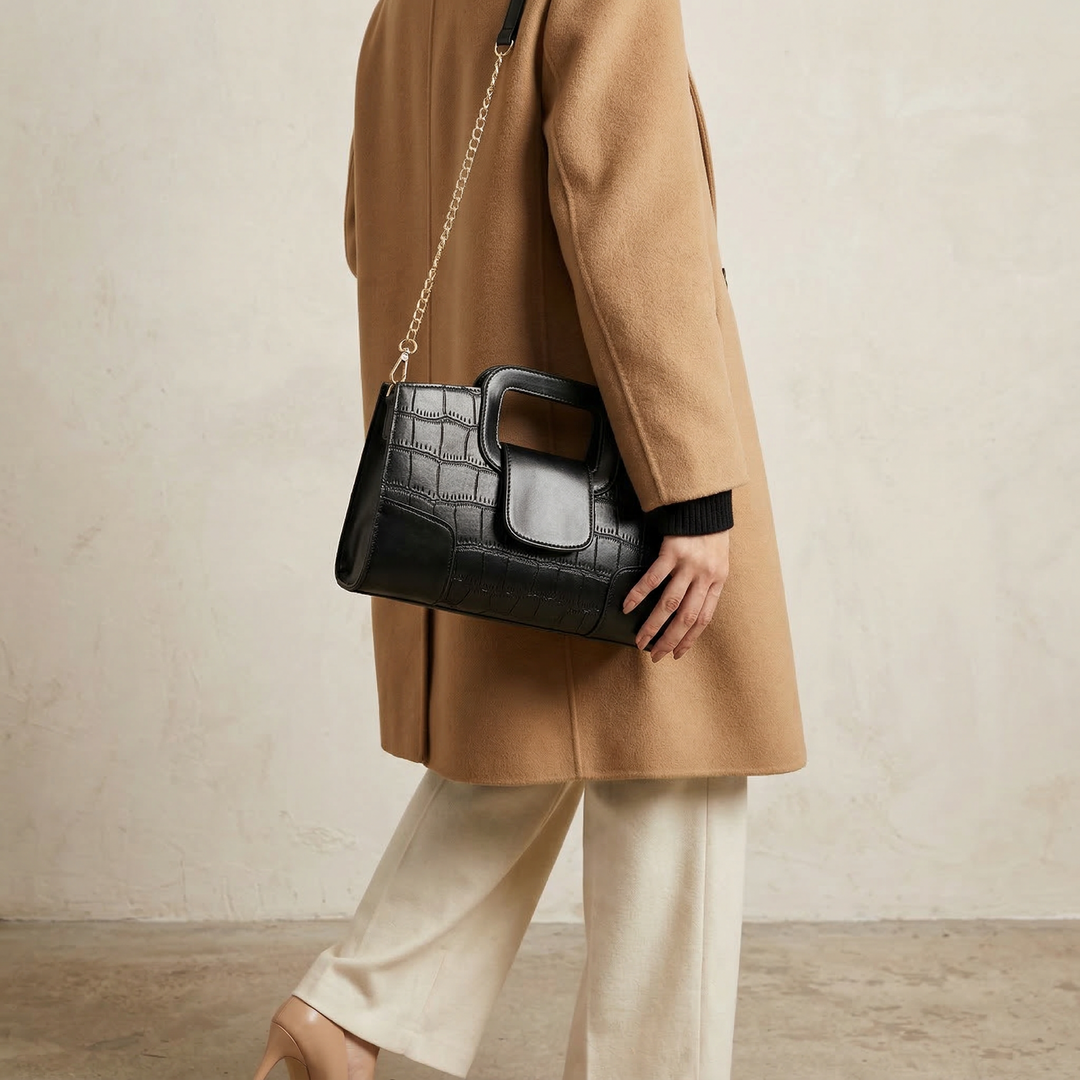 Serayne | Structured Bag with Croc Effect