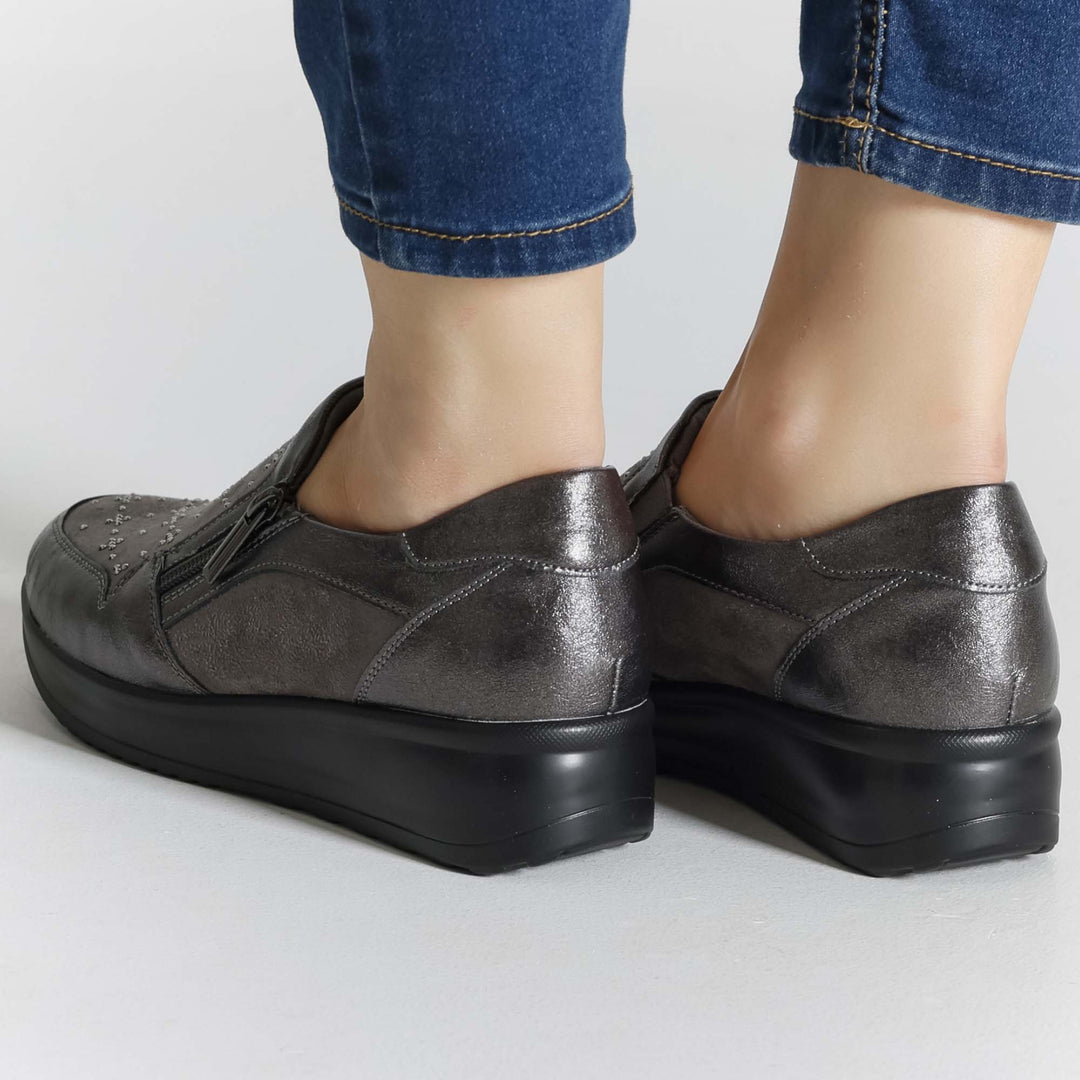 High Platform Moccasins with Zipper