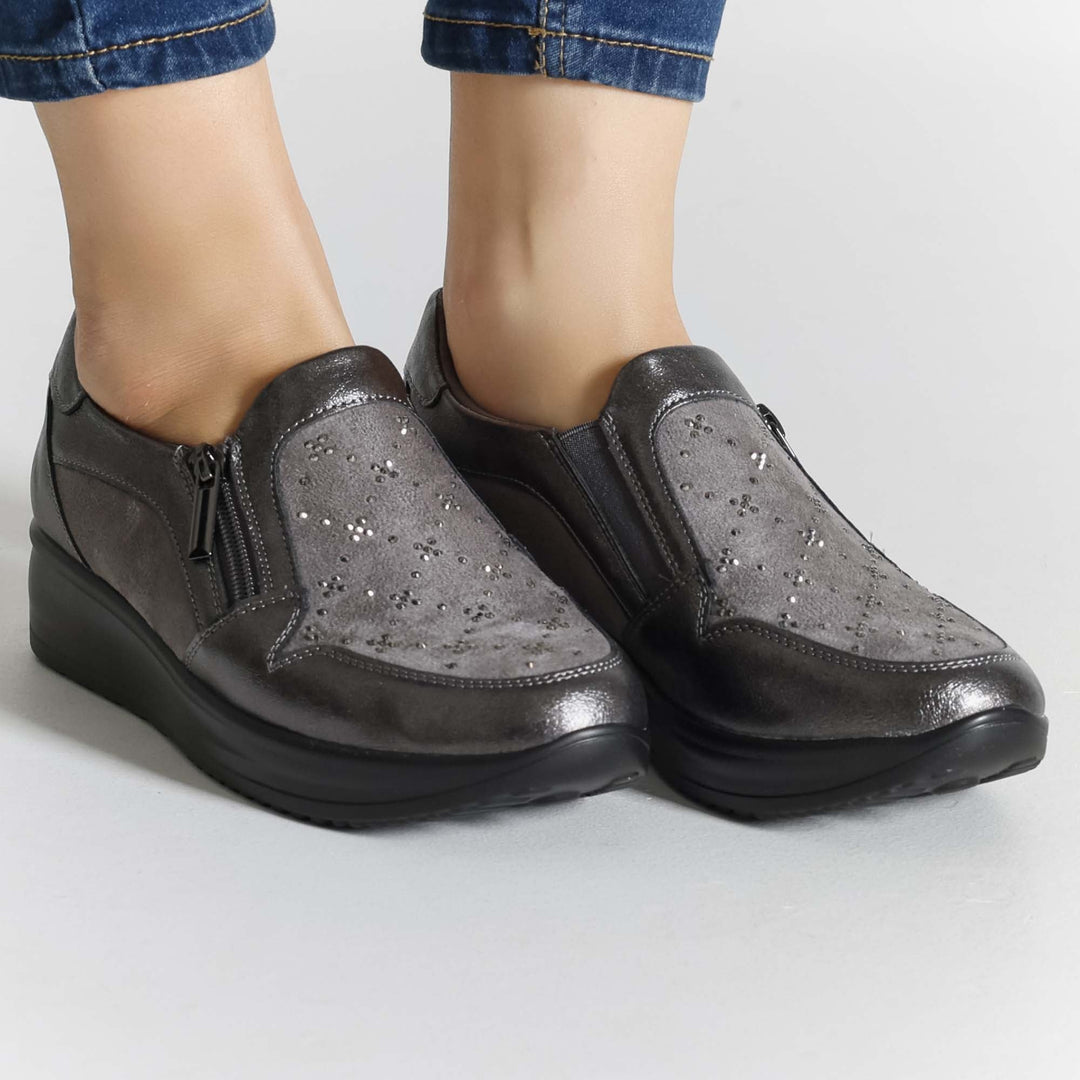 High Platform Moccasins with Zipper