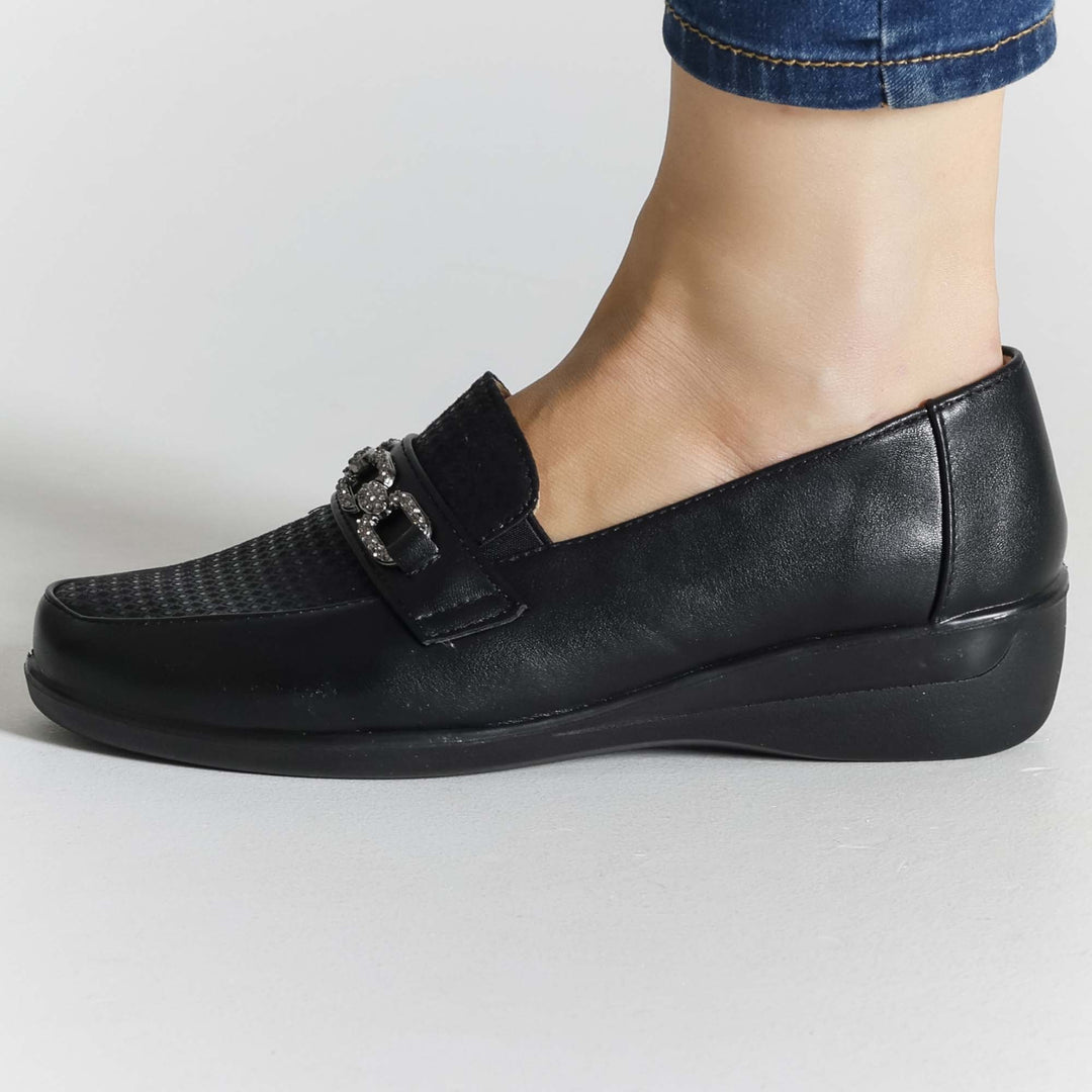 High-Platform Black Moccasins