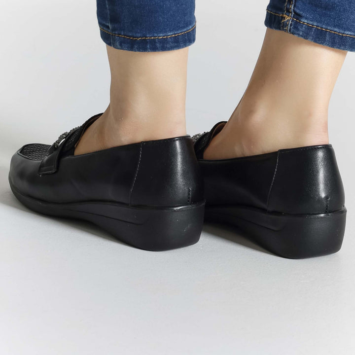 High-Platform Black Moccasins