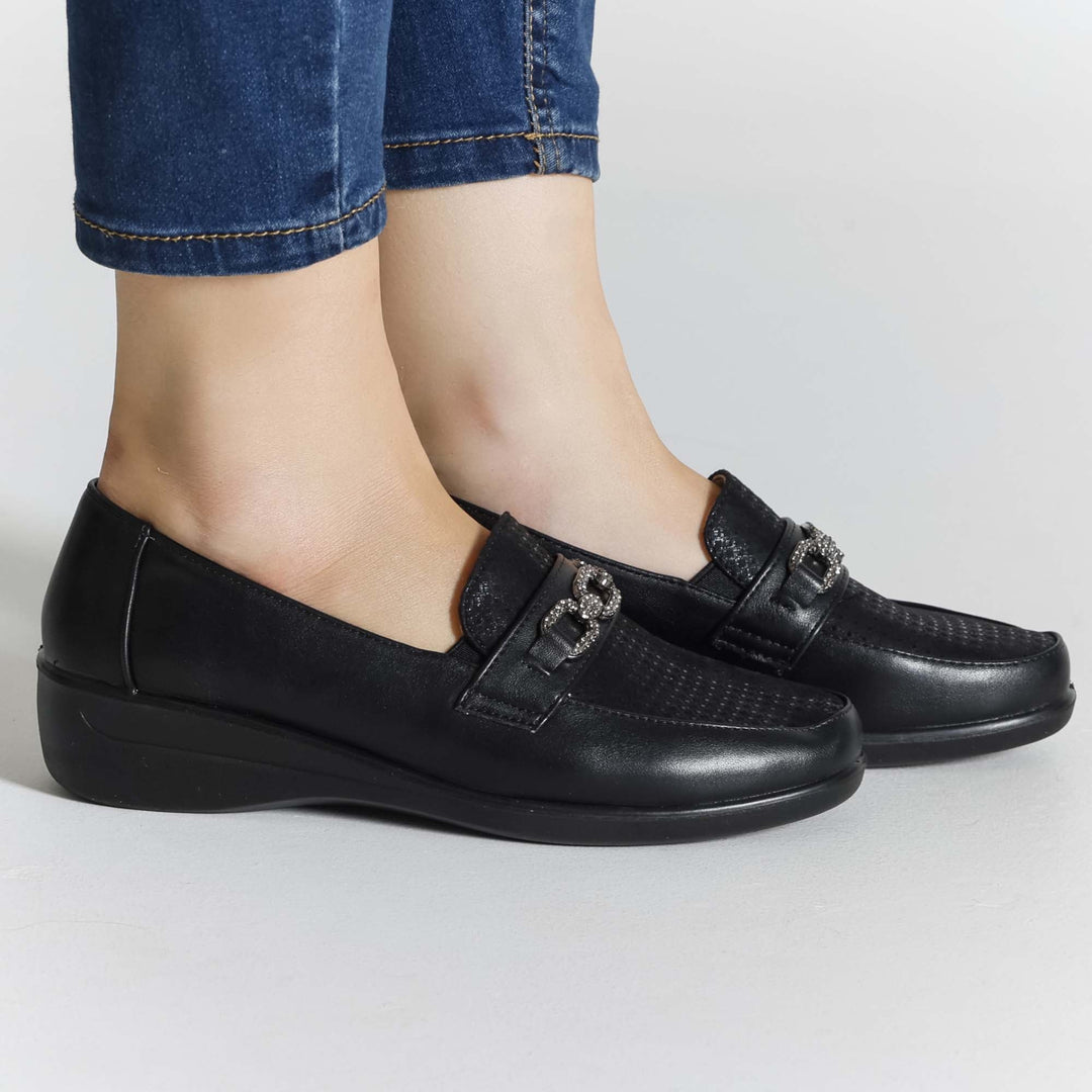 High-Platform Black Moccasins