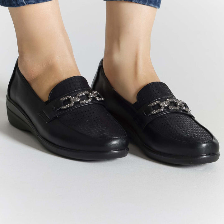High-Platform Black Moccasins