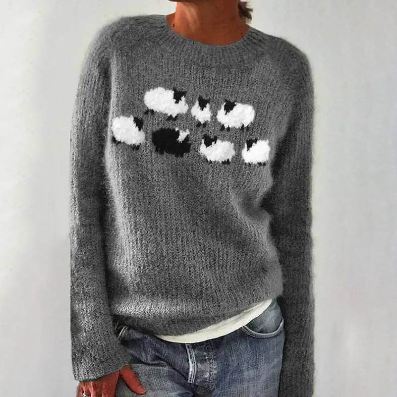 Cozy Knit Sweater Featuring Adorable Sheep Design