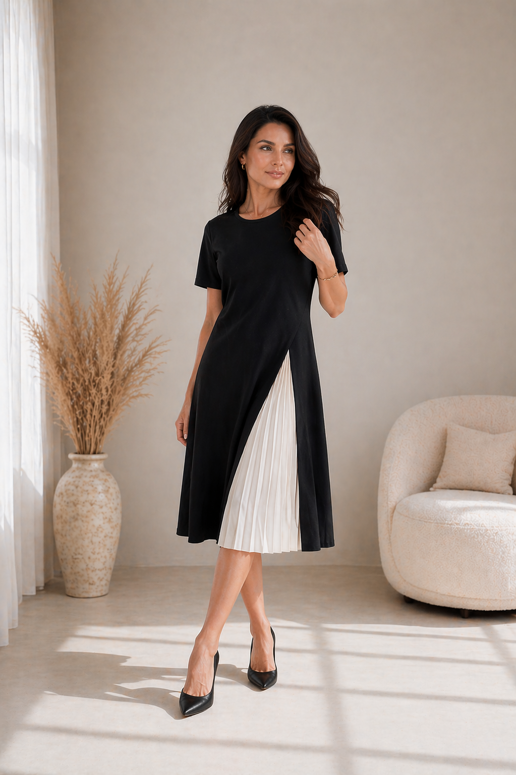 Leila | Midi Dress Featuring Elegant Mesh Accents