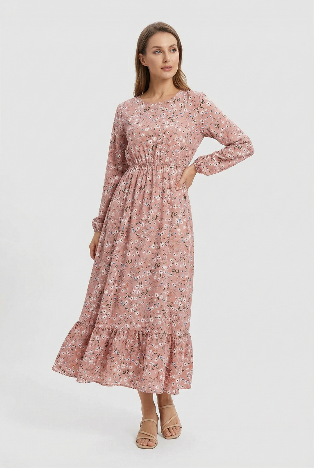 Milena | Long Sleeve Floral Maxi Dress with a Light and Airy Feel