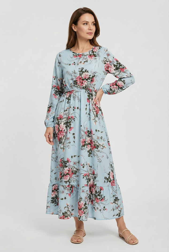 Milena | Long Sleeve Floral Maxi Dress with a Light and Airy Feel