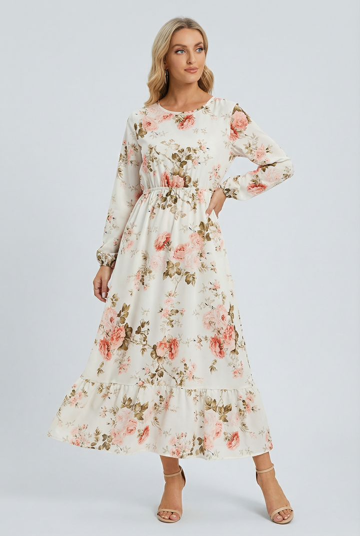 Milena | Long Sleeve Floral Maxi Dress with a Light and Airy Feel