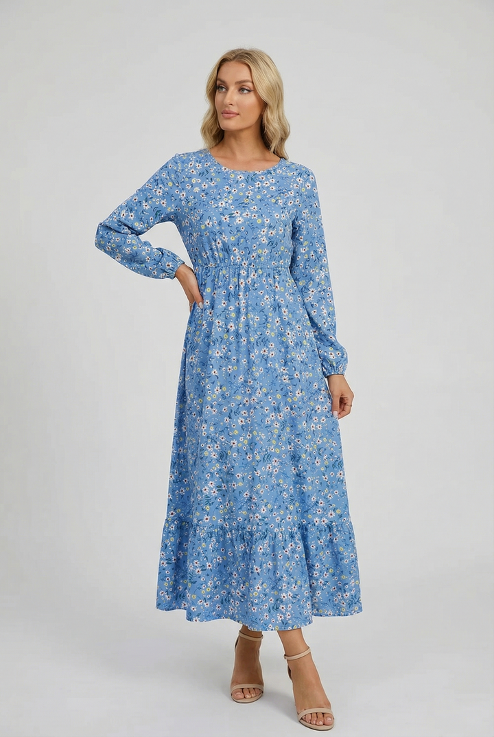 Milena | Long Sleeve Floral Maxi Dress with a Light and Airy Feel