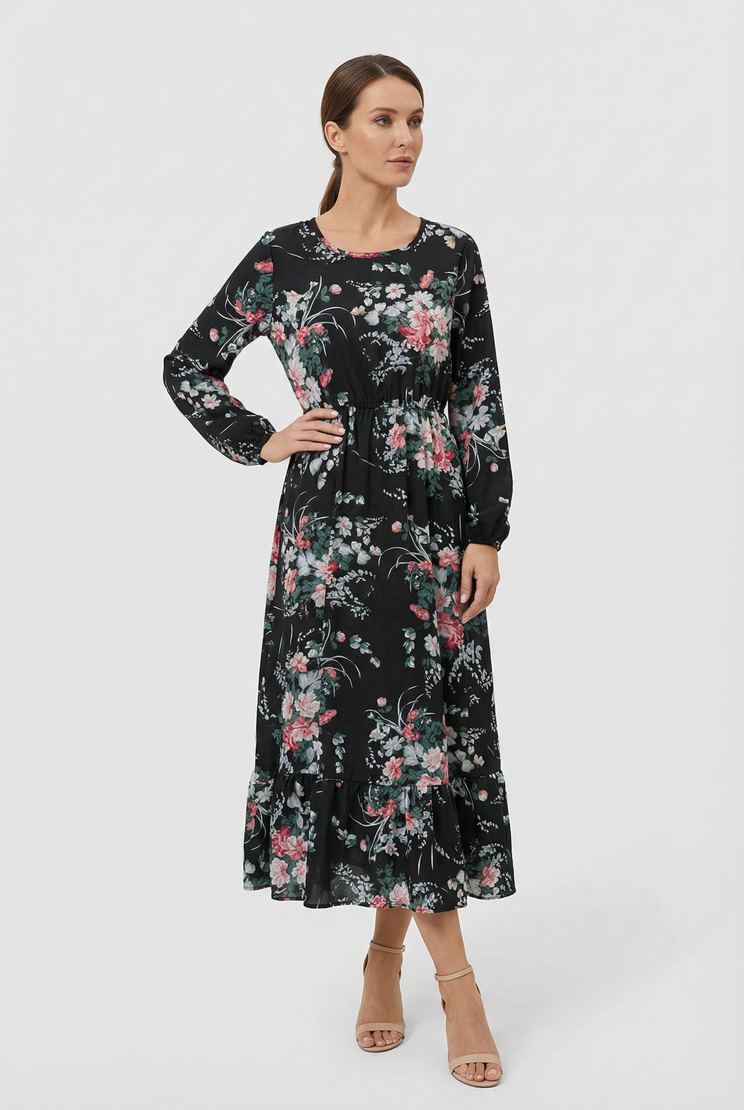 Milena | Long Sleeve Floral Maxi Dress with a Light and Airy Feel