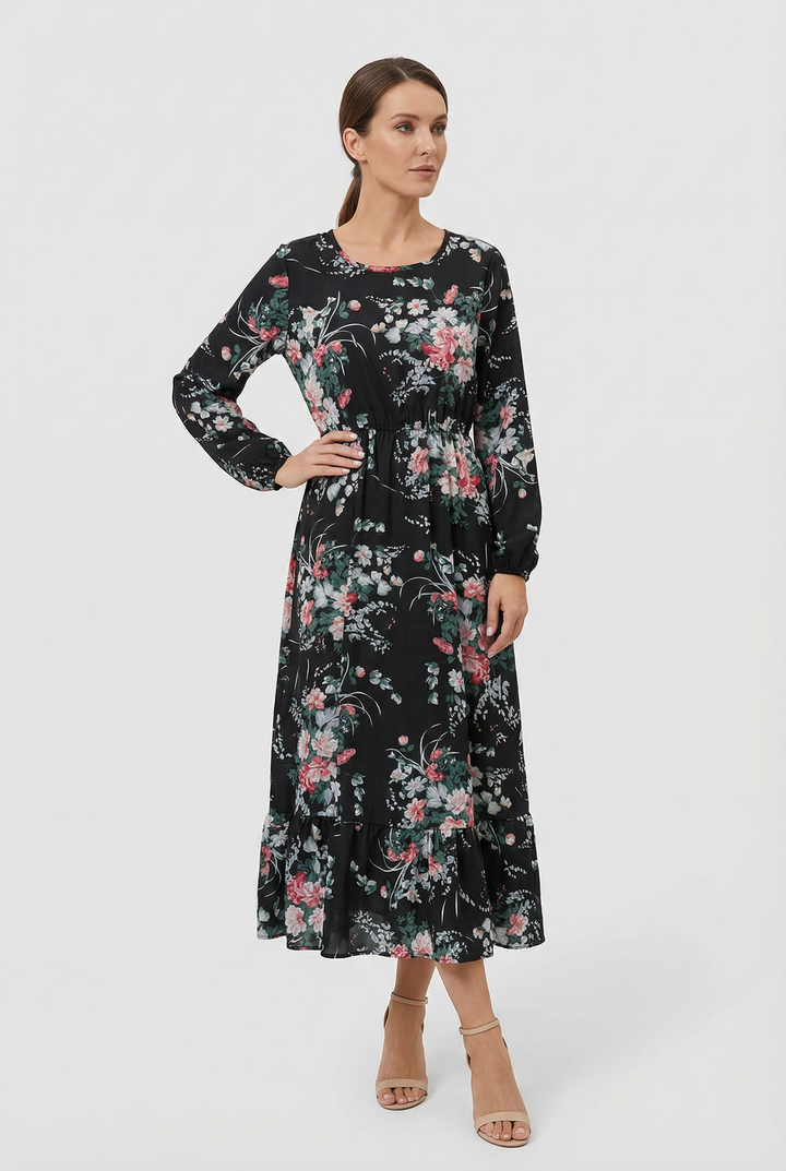 Milena | Long Sleeve Floral Maxi Dress with a Light and Airy Feel