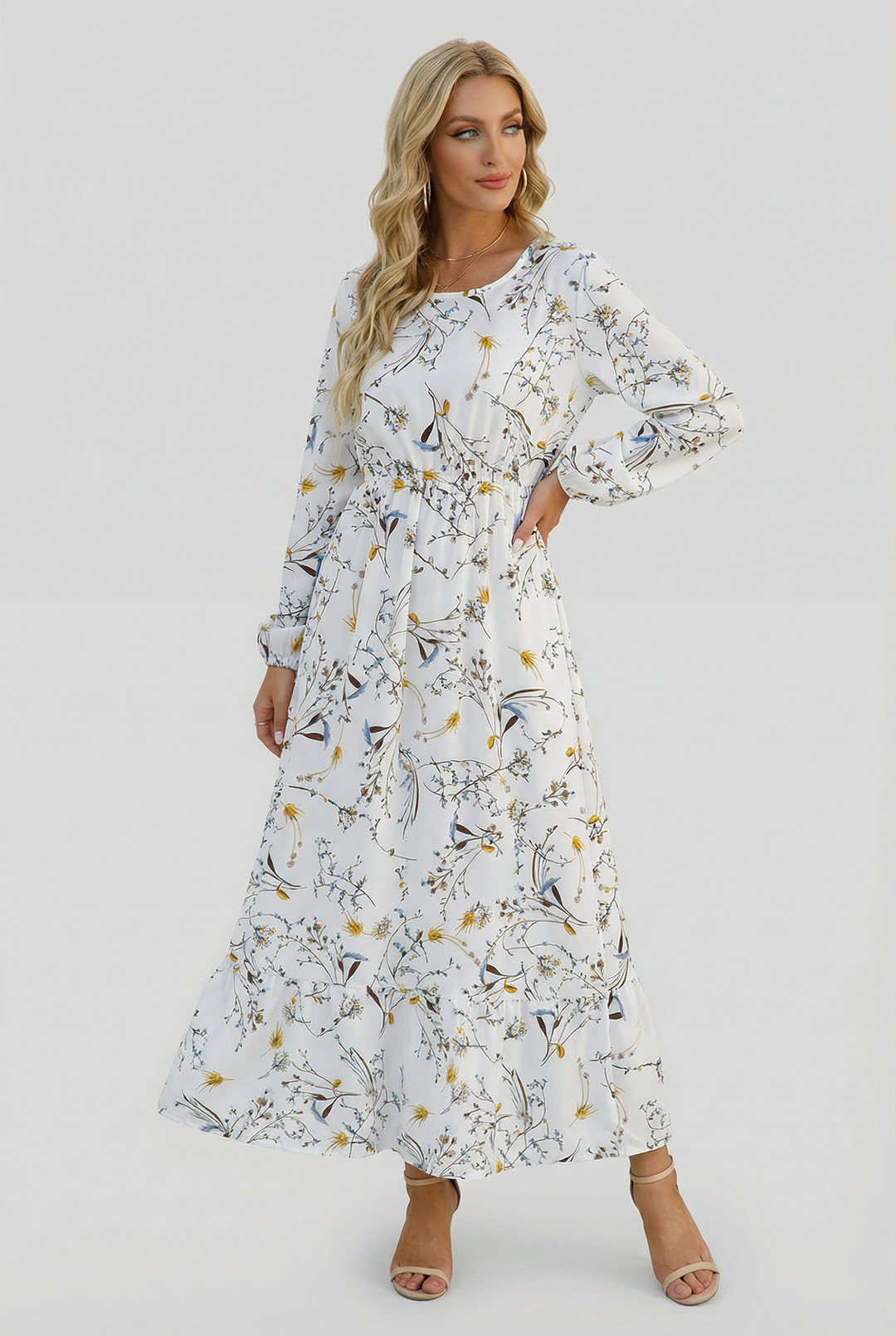 Milena | Long Sleeve Floral Maxi Dress with a Light and Airy Feel