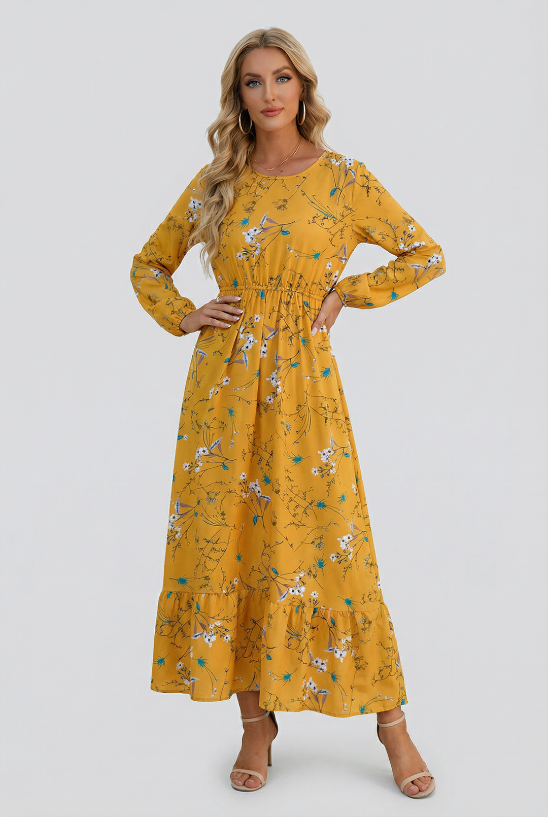 Milena | Long Sleeve Floral Maxi Dress with a Light and Airy Feel