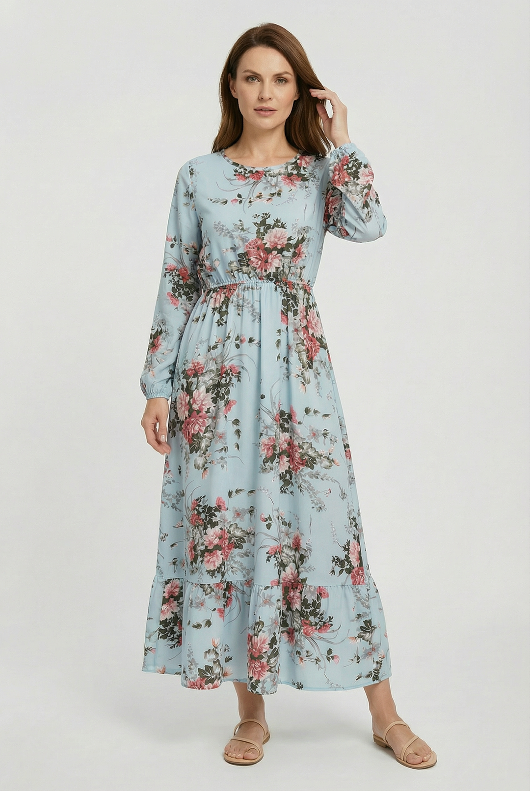 Milena | Long Sleeve Floral Maxi Dress with a Light and Airy Feel