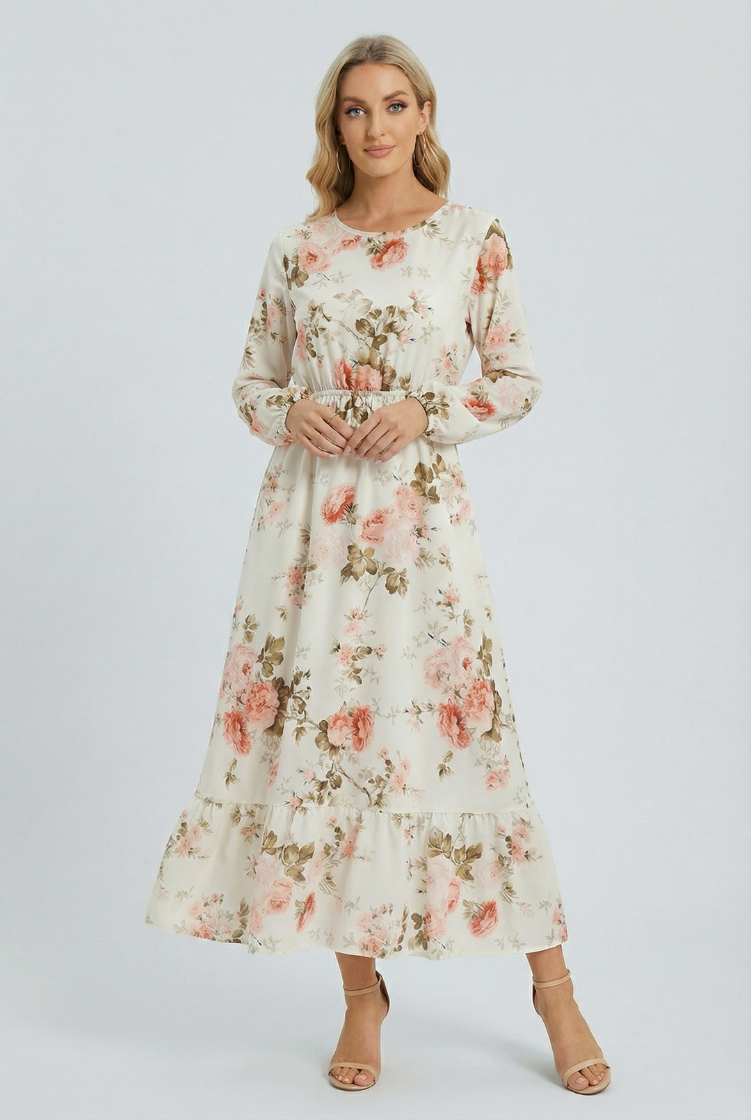 Milena | Long Sleeve Floral Maxi Dress with a Light and Airy Feel