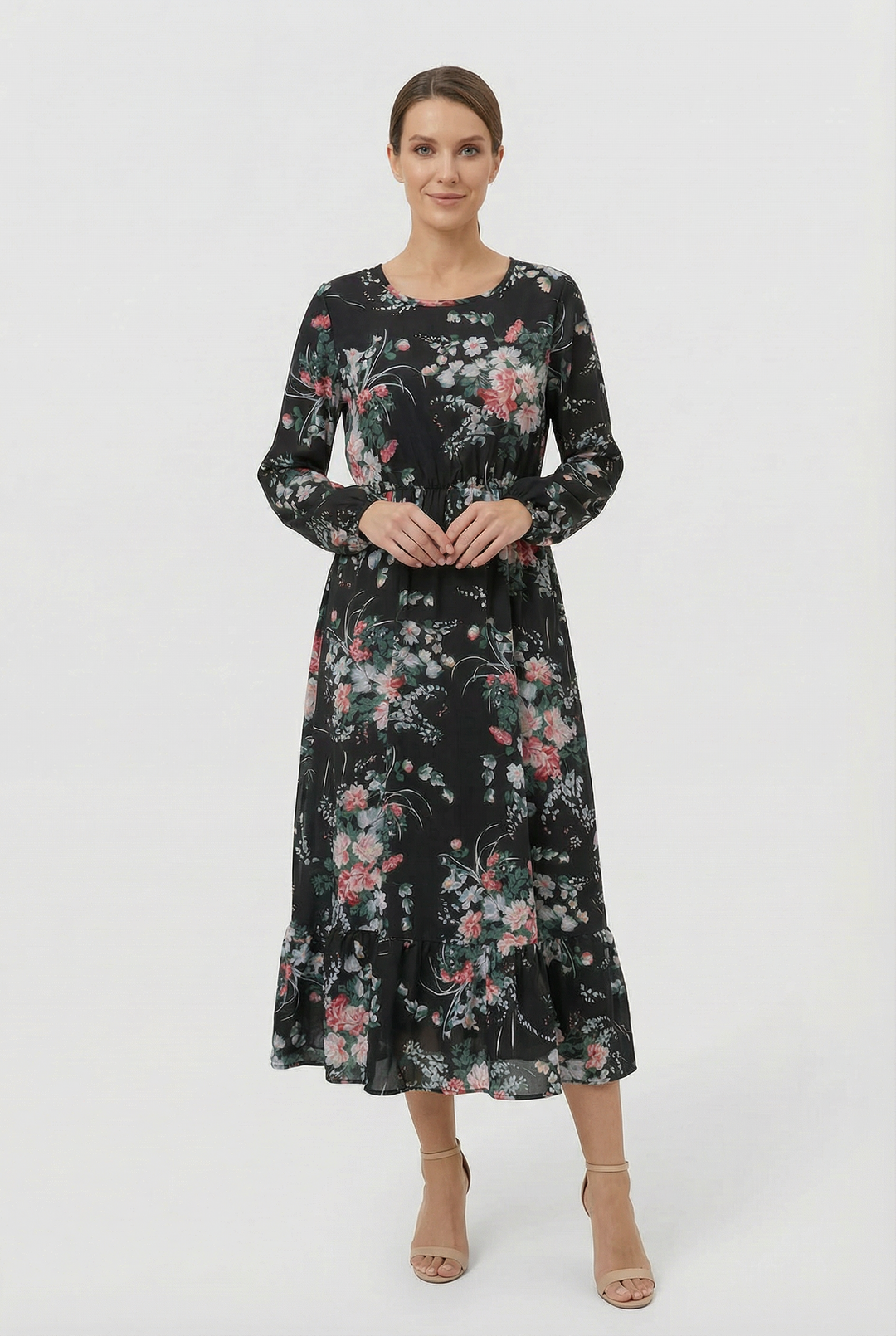 Milena | Long Sleeve Floral Maxi Dress with a Light and Airy Feel