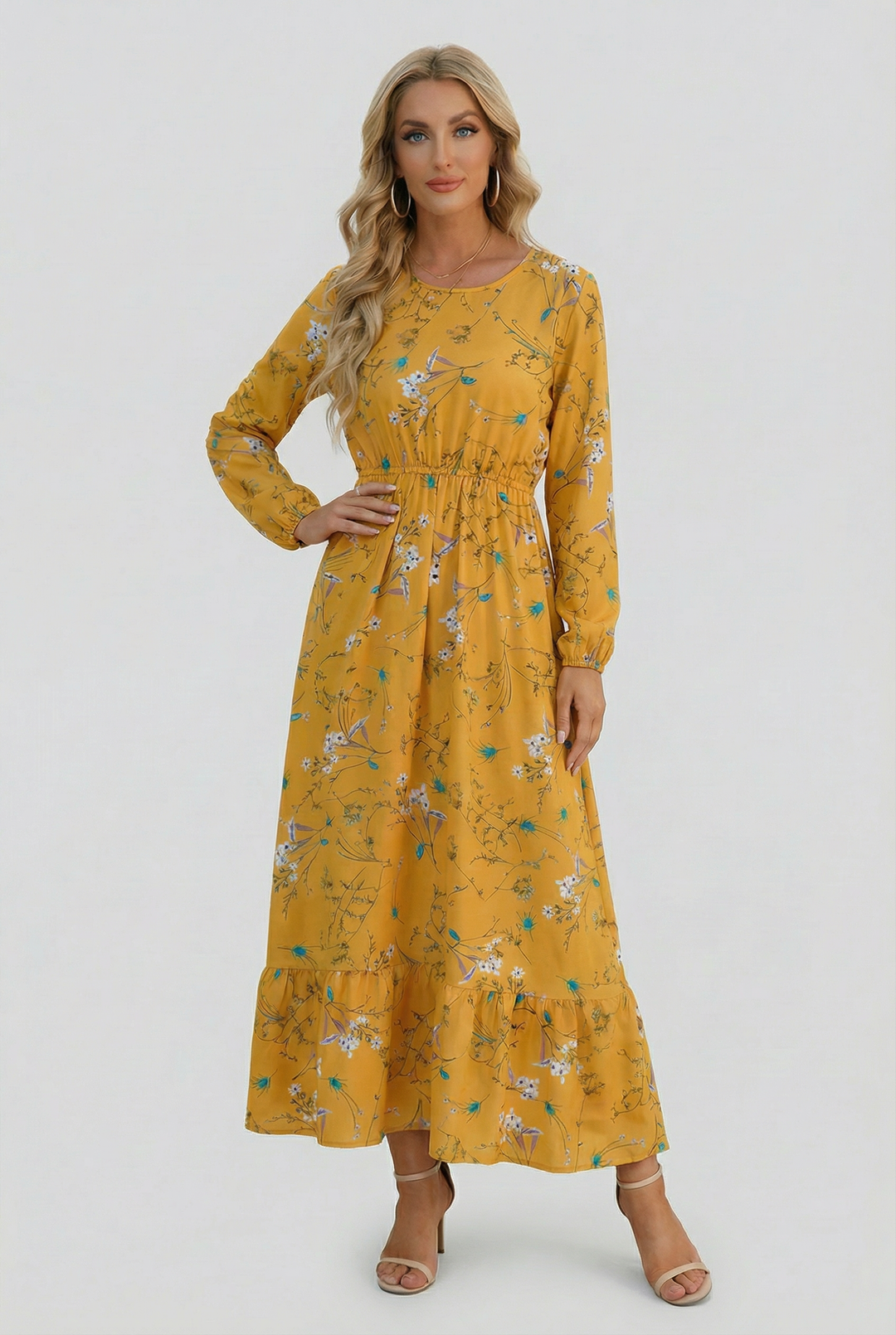 Milena | Long Sleeve Floral Maxi Dress with a Light and Airy Feel