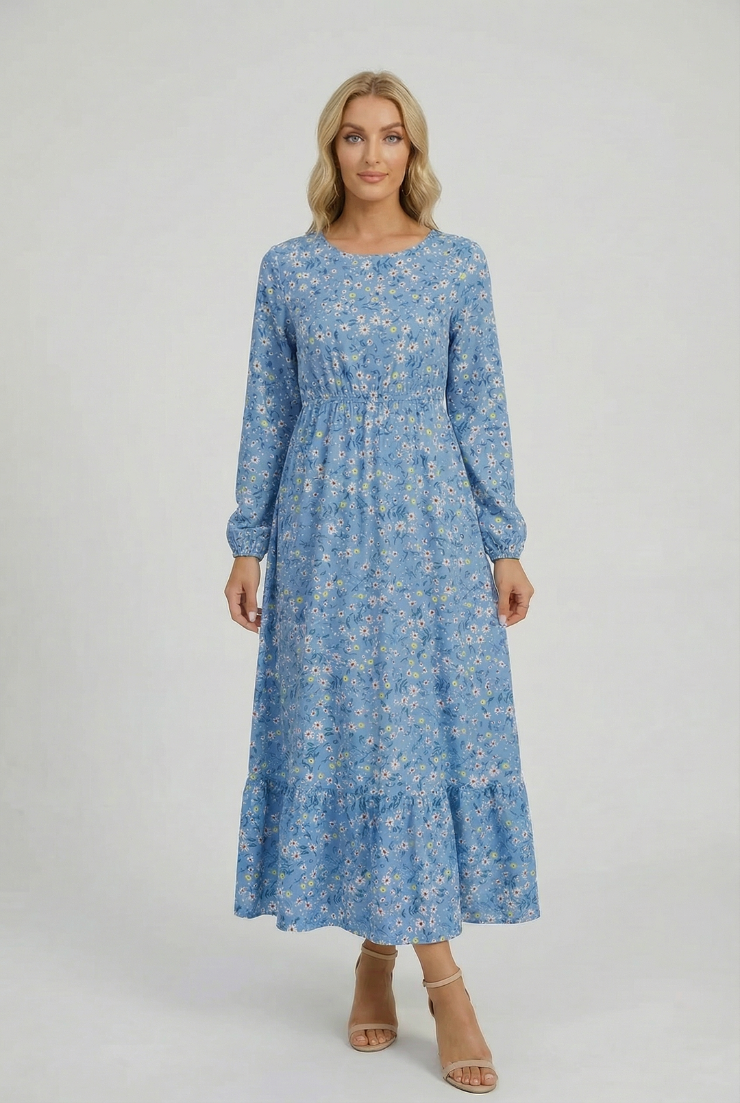 Milena | Long Sleeve Floral Maxi Dress with a Light and Airy Feel