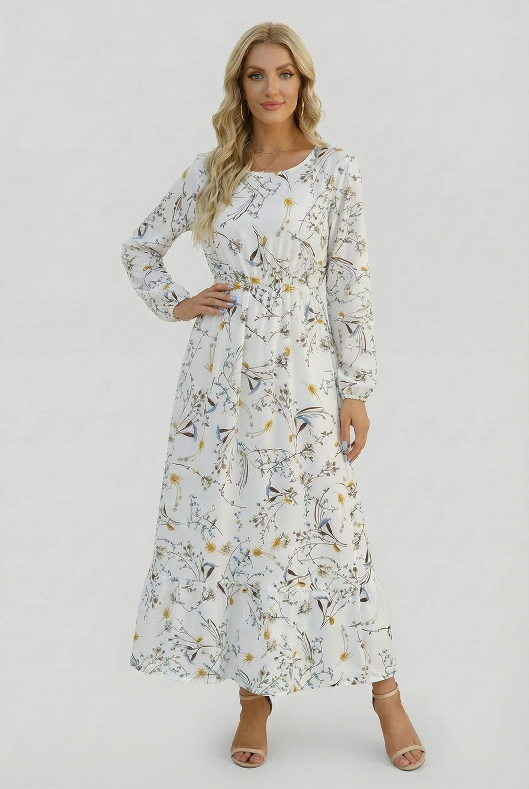 Milena | Long Sleeve Floral Maxi Dress with a Light and Airy Feel