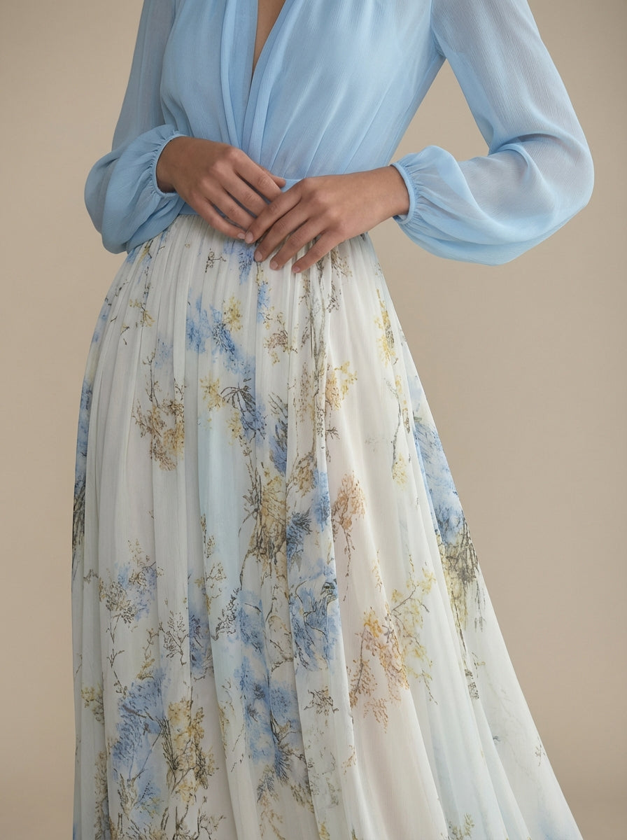 Carmo | Floral Long Satin Dress