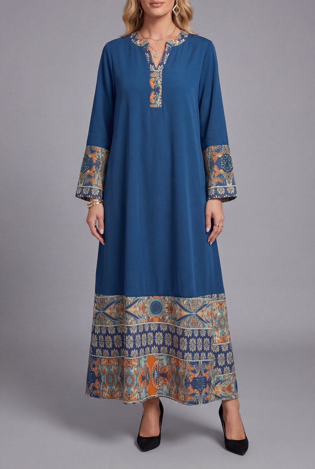 Oksana | V-Neck Maxi Dress with Ruffled Sleeves