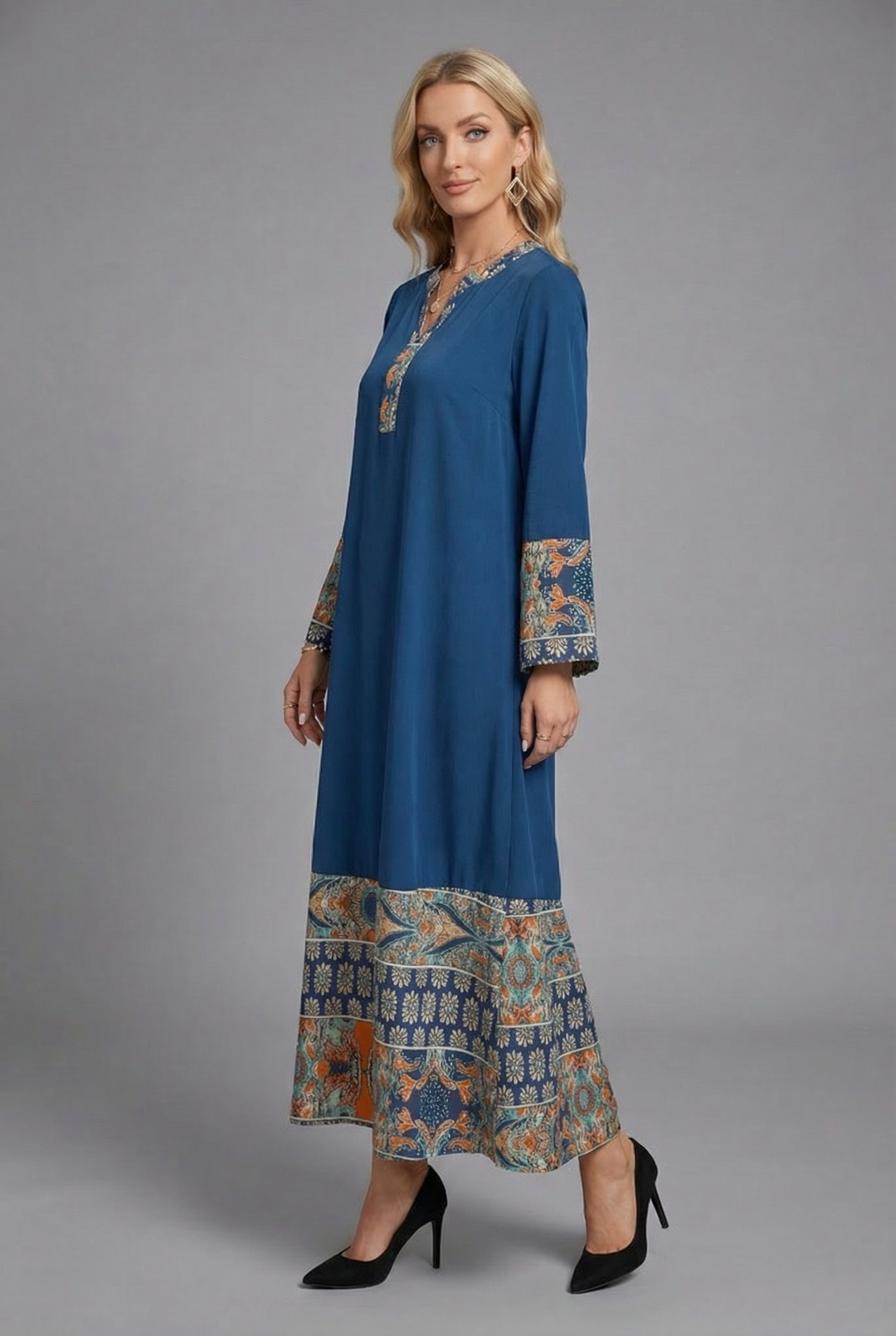 Oksana | V-Neck Maxi Dress with Ruffled Sleeves