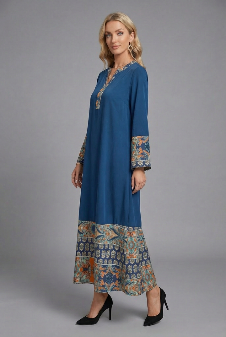 Oksana | V-Neck Maxi Dress with Ruffled Sleeves