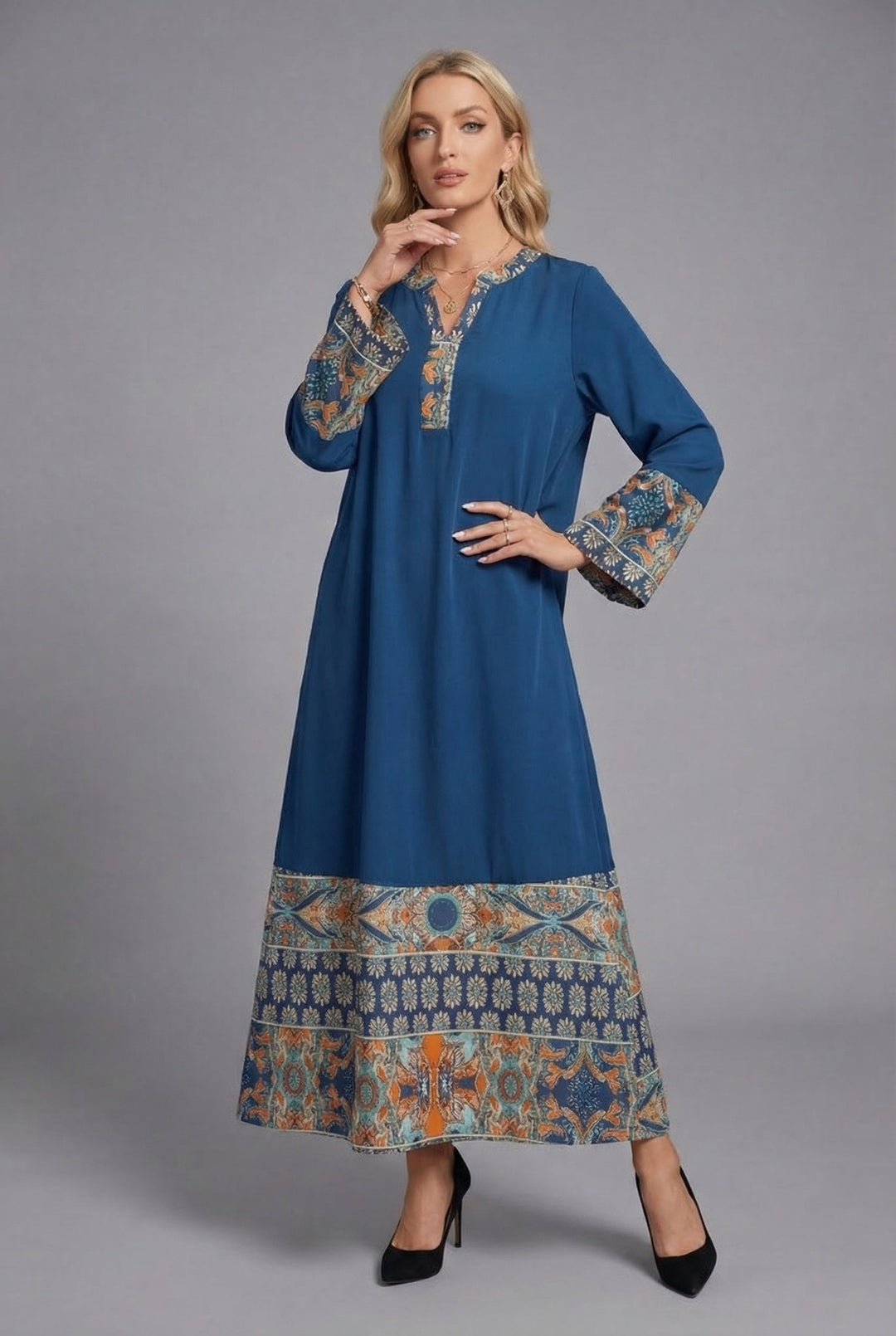 Oksana | V-Neck Maxi Dress with Ruffled Sleeves