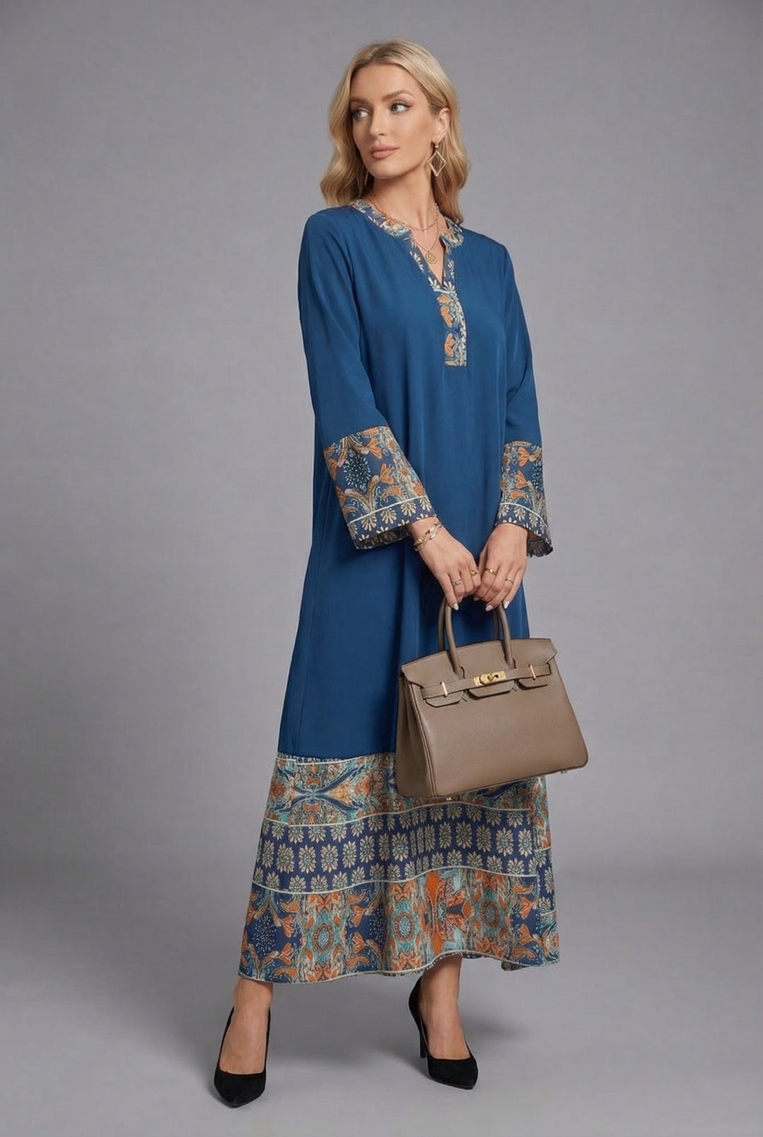 Oksana | V-Neck Maxi Dress with Ruffled Sleeves