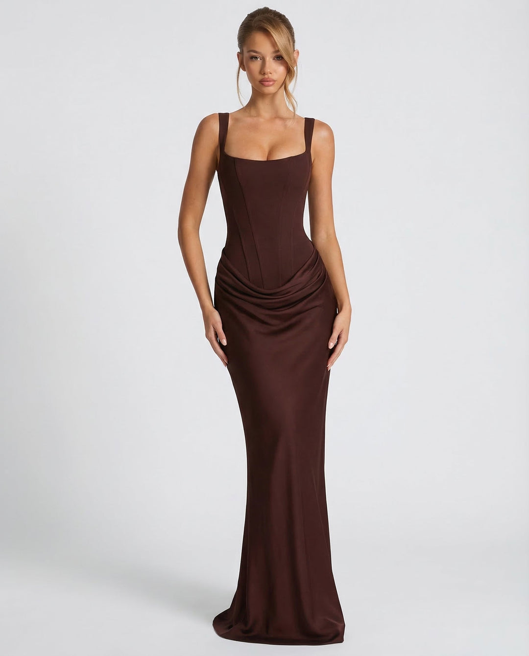 Zdenka | Adjustable Strap Shiny Maxi Dress