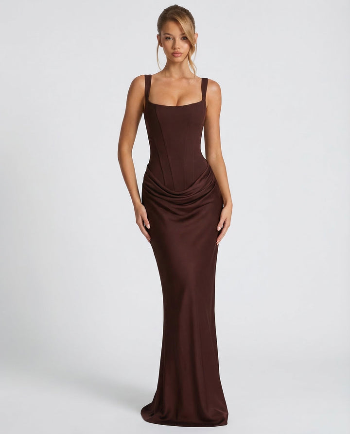 Zdenka | Adjustable Strap Shiny Maxi Dress