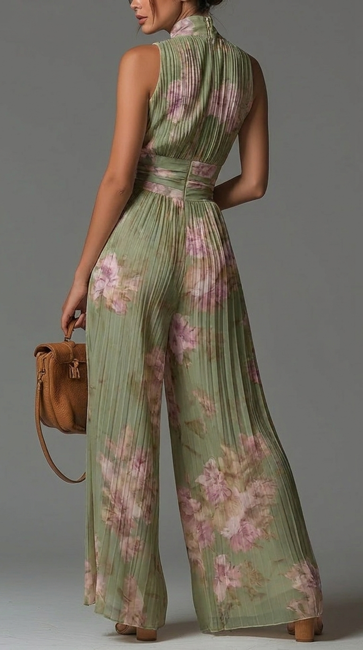 Inés | Pleated dress with floral chiffon