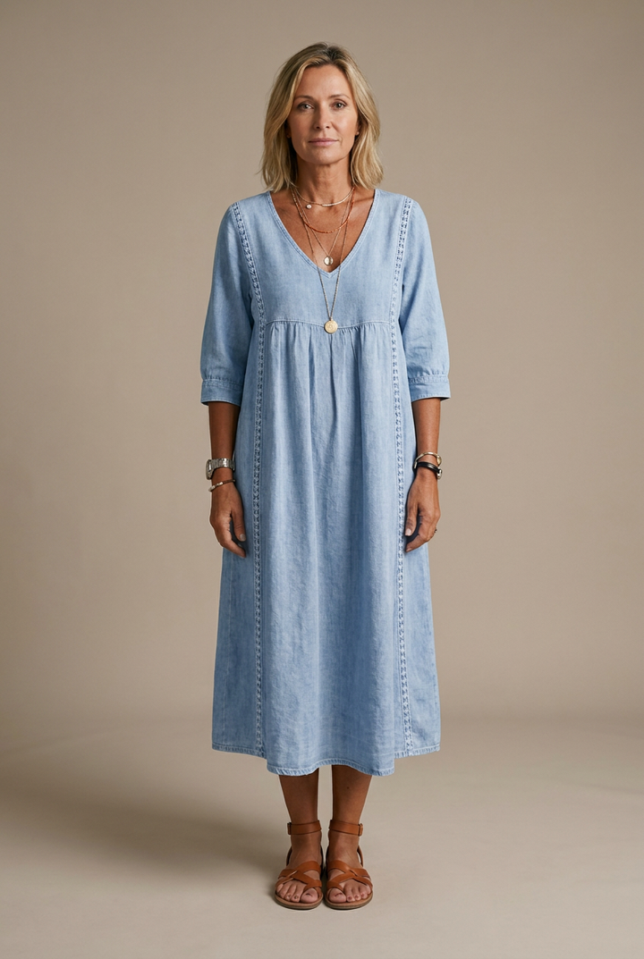 Alba | Long dress with artistic floral design made from premium cotton