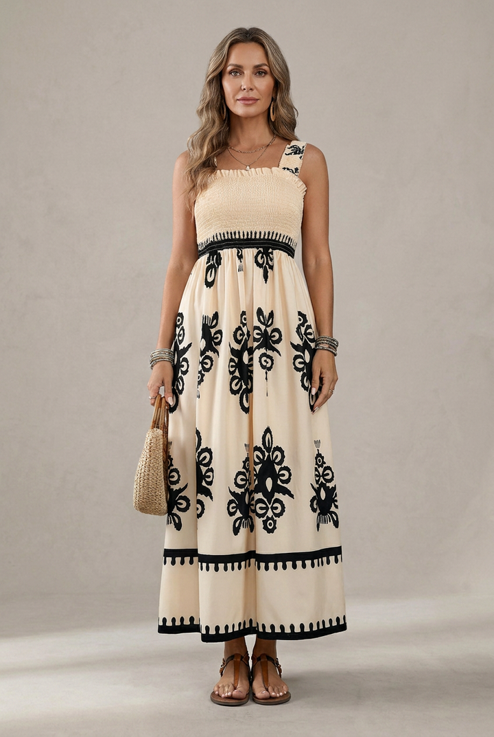 Martina | Long Dress with Artistic Design and Elastic Waist