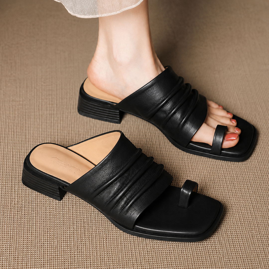 Evora Genuine Leather Toe-Loop Slide Sandals