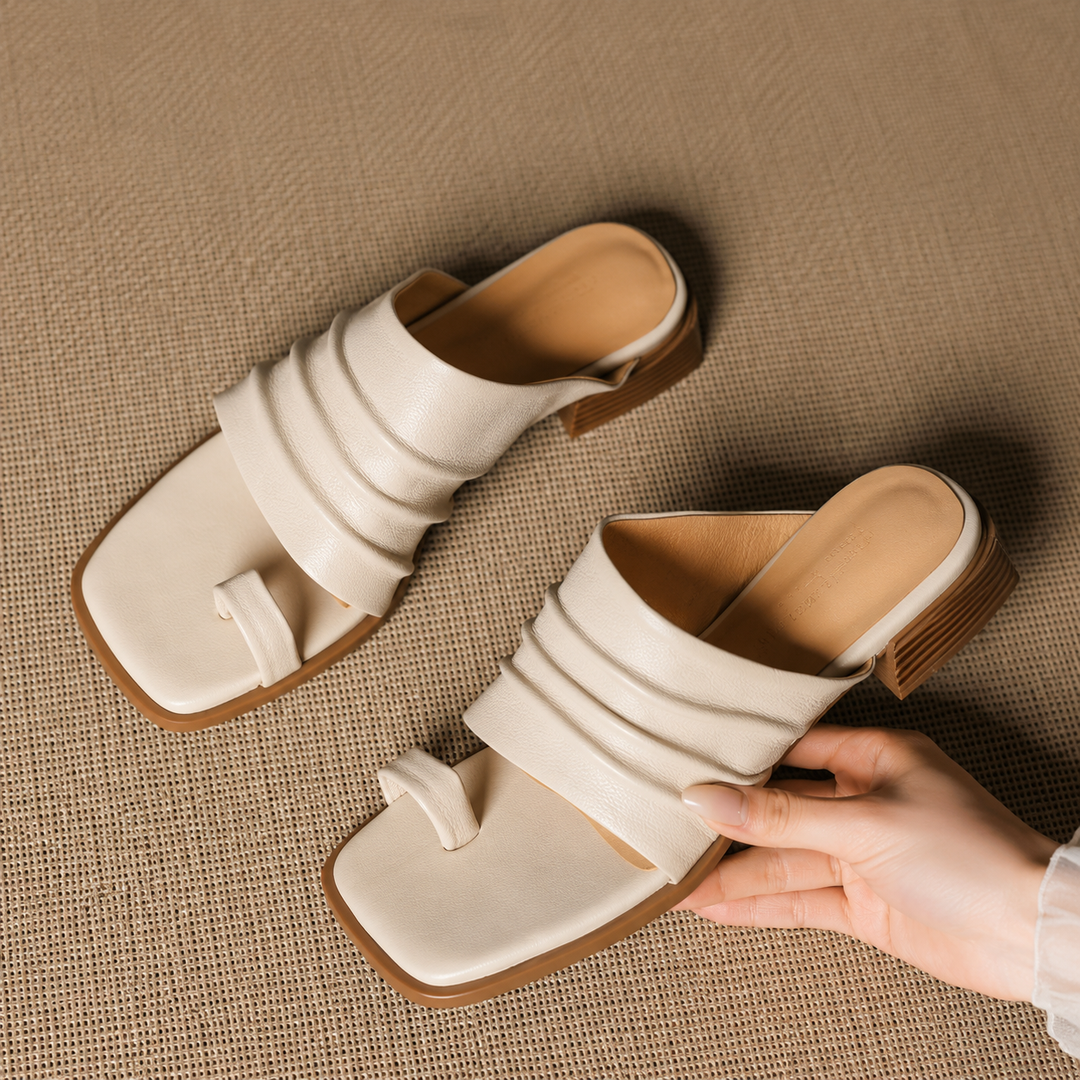 Evora Genuine Leather Toe-Loop Slide Sandals