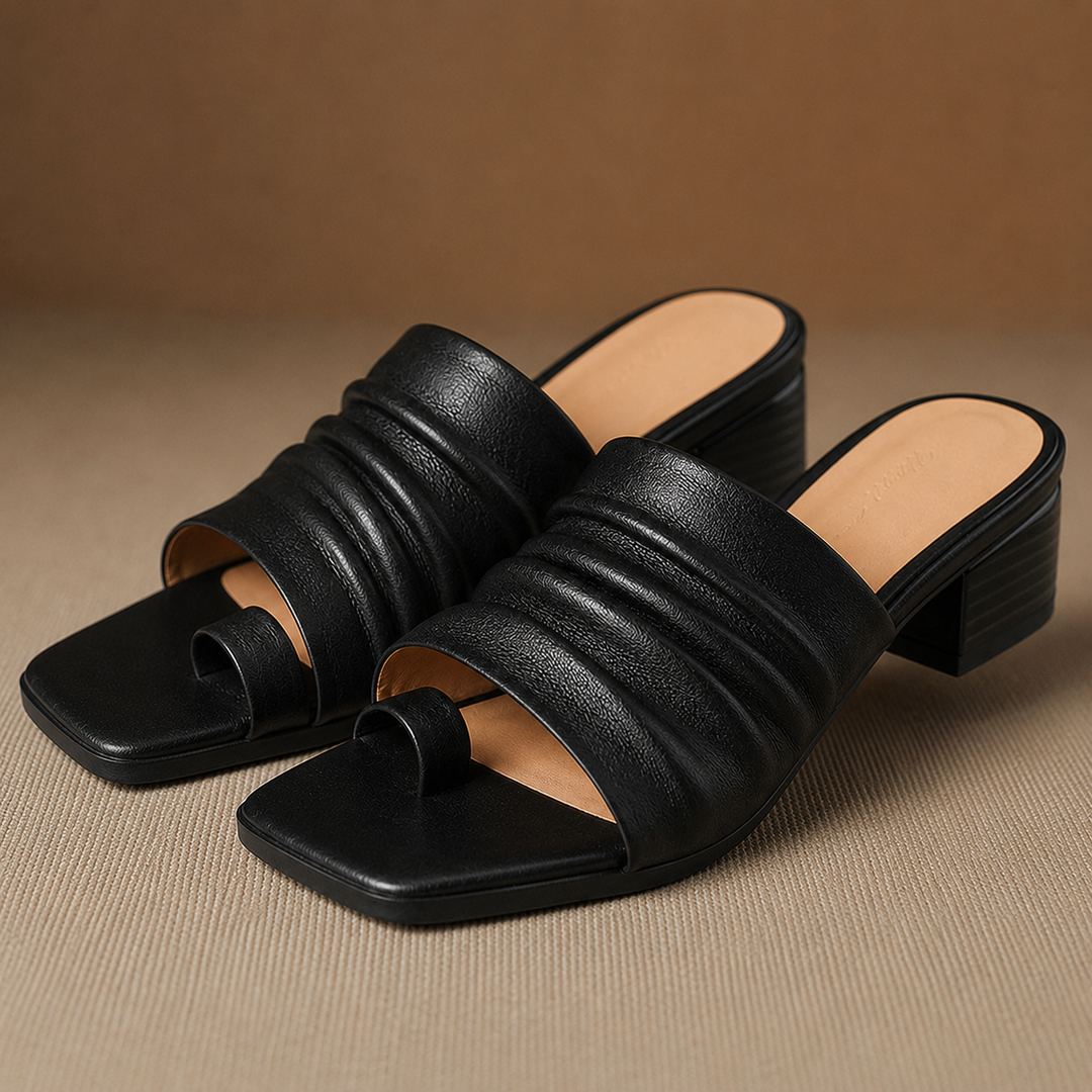 Evora Genuine Leather Toe-Loop Slide Sandals