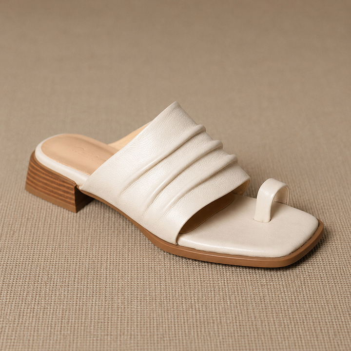 Evora Genuine Leather Toe-Loop Slide Sandals