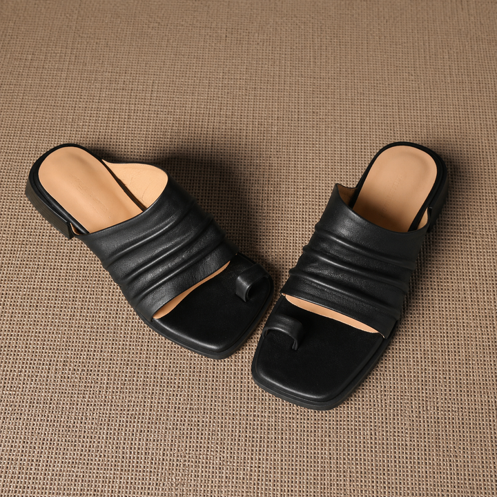 Evora Genuine Leather Toe-Loop Slide Sandals