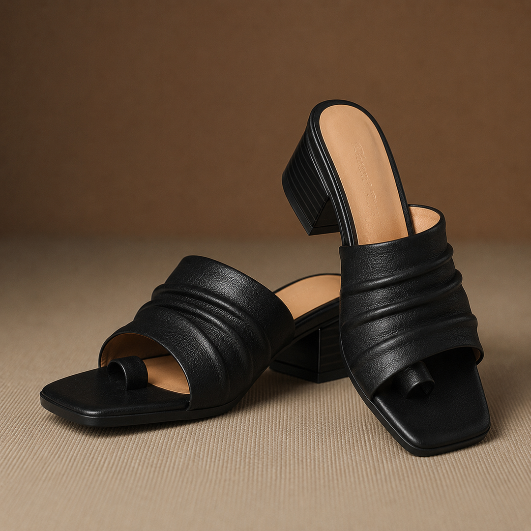 Evora Genuine Leather Toe-Loop Slide Sandals