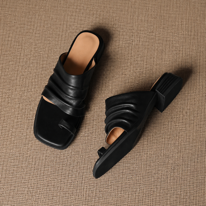 Evora Genuine Leather Toe-Loop Slide Sandals