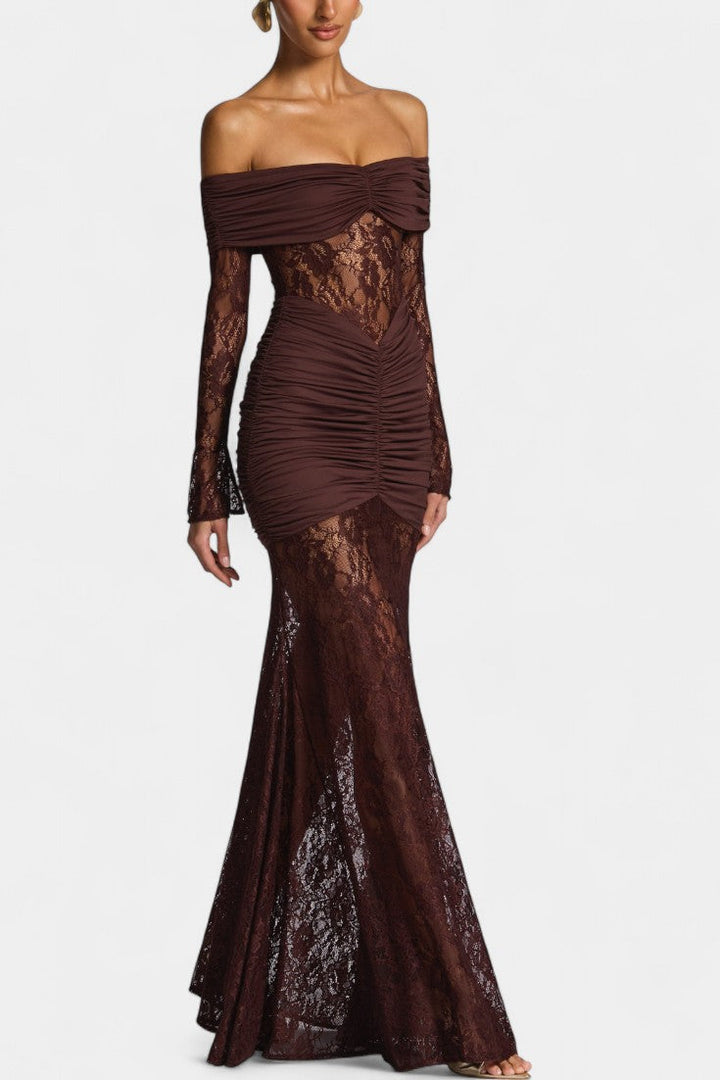 Kamila - Strapless Ruffled Lace Bruma Dress