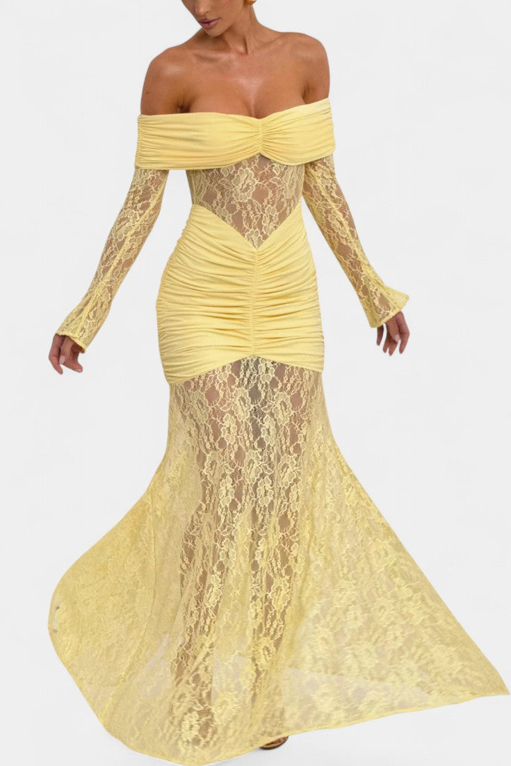 Kamila - Strapless Ruffled Lace Bruma Dress