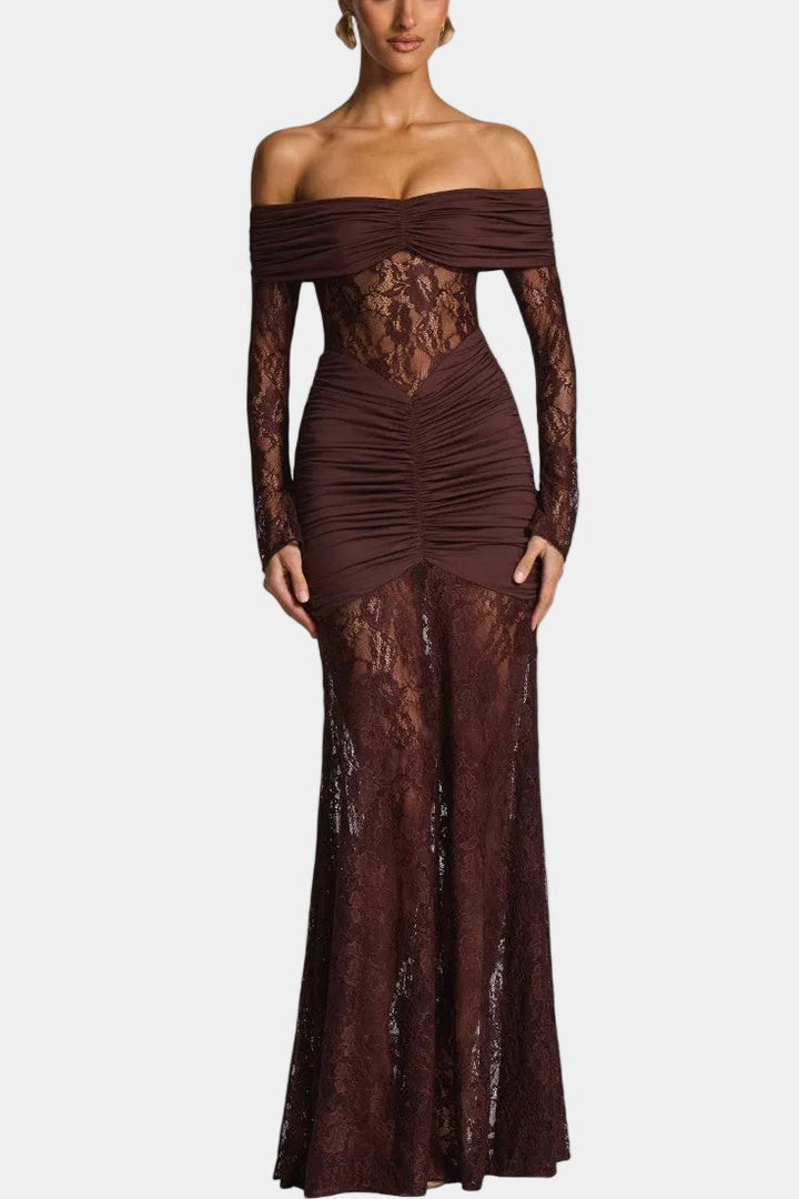 Kamila - Strapless Ruffled Lace Bruma Dress
