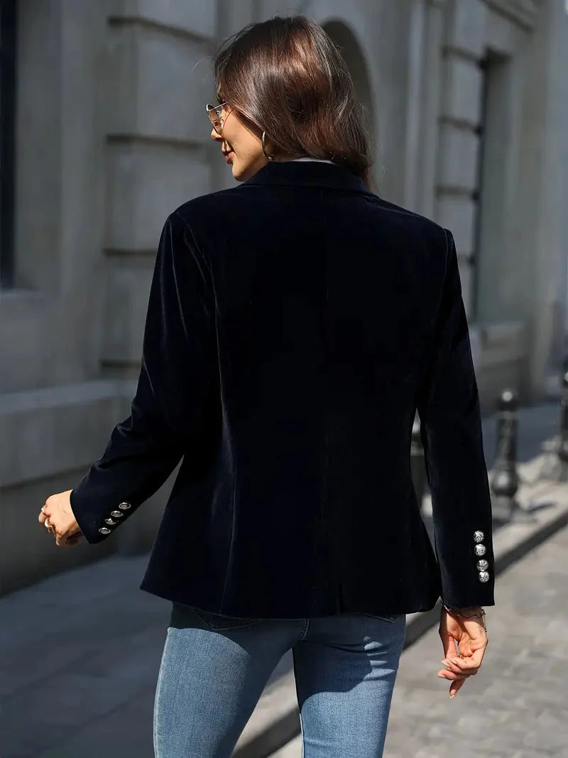 Erin Gold-Button Velvet Blazer