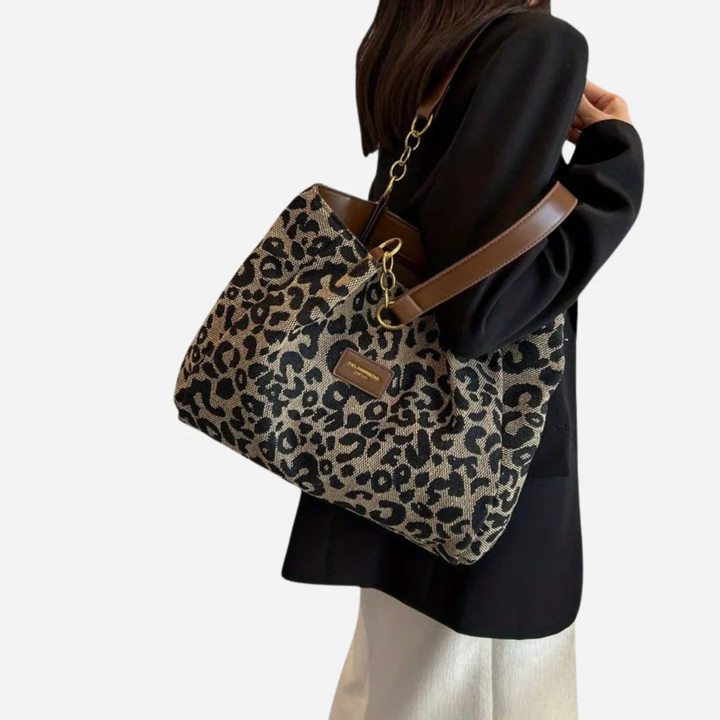Impressive Canvas Shopping Bag with Leopard Print