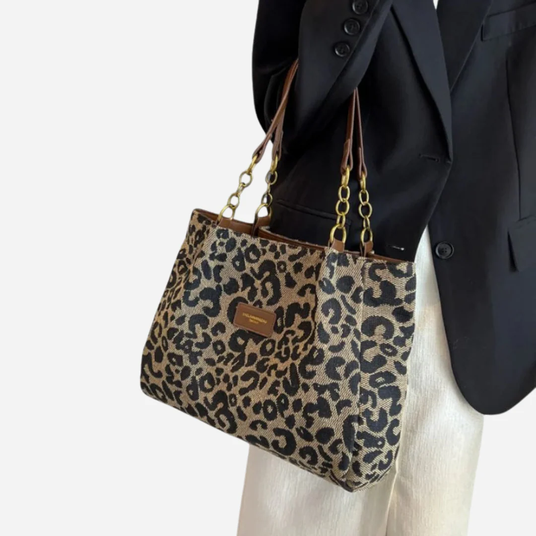 Impressive Canvas Shopping Bag with Leopard Print